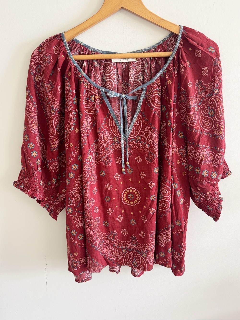 Natural life boho paisley kaleidoscope red wester blouse top size XL NWOT